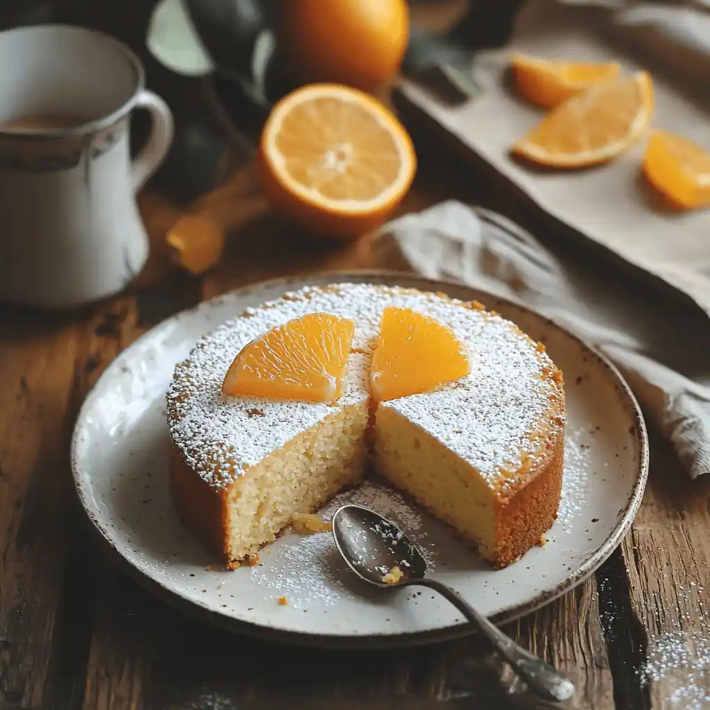 porcion_bizcocho-naranja-thermomix Porción de bizcocho de naranja Thermomix servido con café