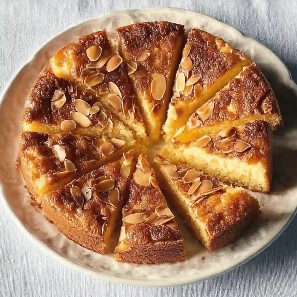 bizcocho-almendra-abuela-casero bizcocho de almendra de la abuela recién hecho sobre plato cerámico