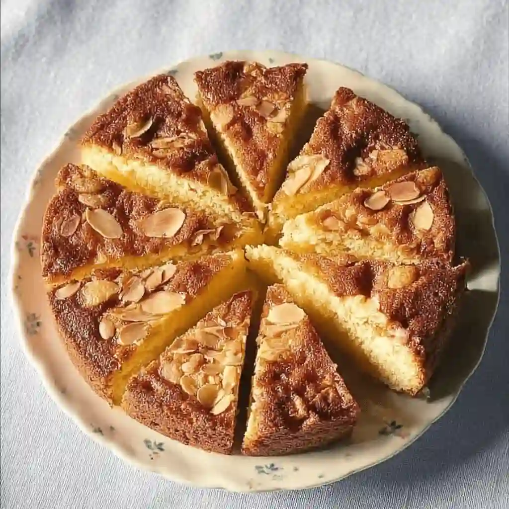 bizcocho-almendra-abuela bizcocho de almendra de la abuela recién hecho sobre plato cerámico