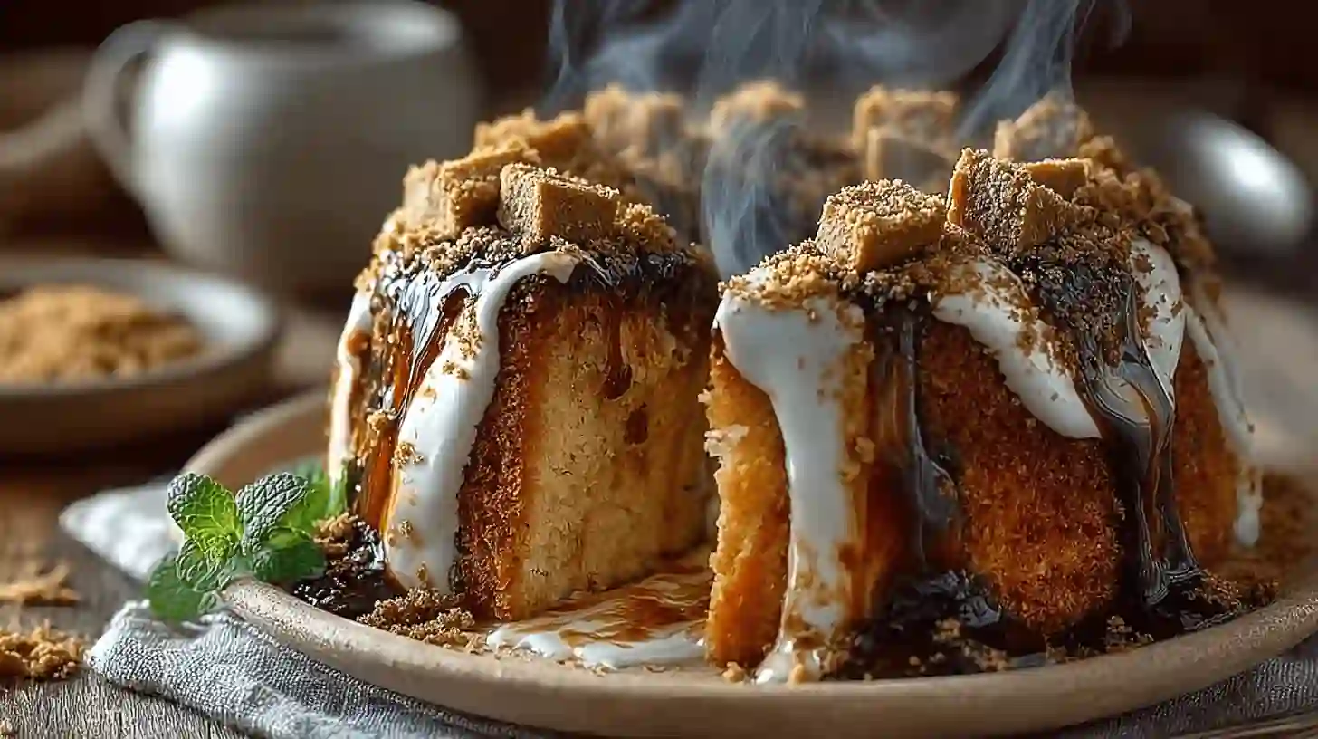 bizcocho-helado-turron Bizcocho relleno helado de turrón sobre mesa rústica