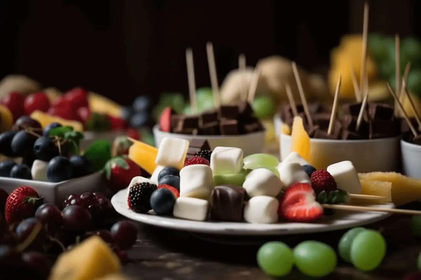 brochetas-gomitas Brochetas de gomitas con frutas y chocolates