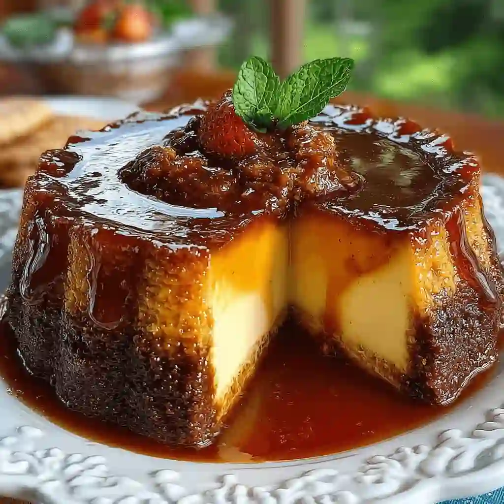 hocoflan-casero-caracteristico Chocoflan casero con caramelo brillante