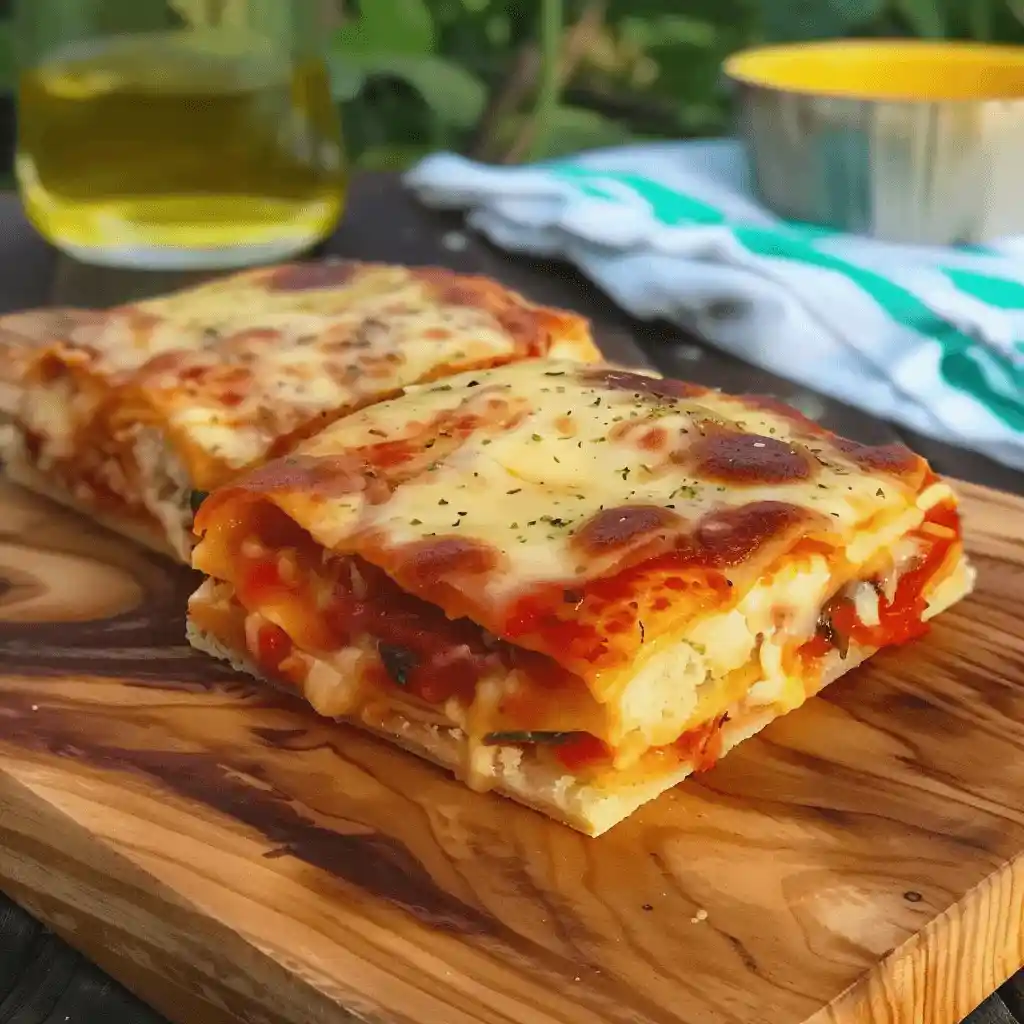 pastel-pizza-pan-molde Pastel de pizza con pan de molde recién horneado