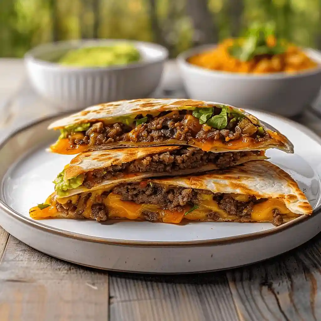 quesadilla-de-hamburguesa-receta-casera1 Quesadilla de hamburguesa servida y crujiente