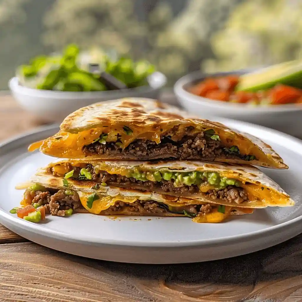 quesadilla-de-hamburguesa Quesadilla de hamburguesa servida y crujiente