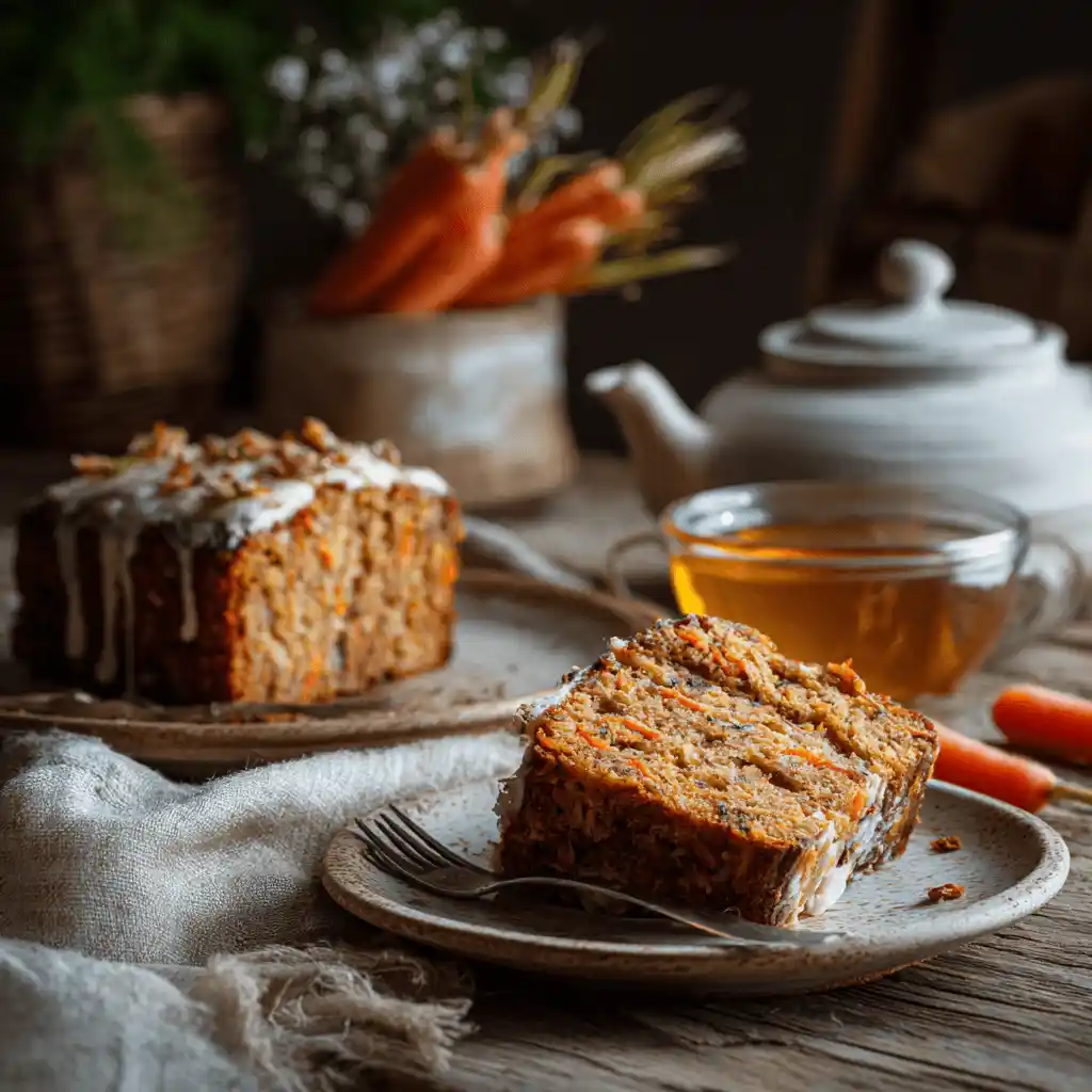 porción de bizcocho de avena y zanahoria esponjoso servido en plato