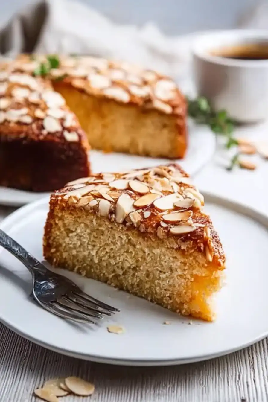 porción de bizcocho de almendras Thermomix servido