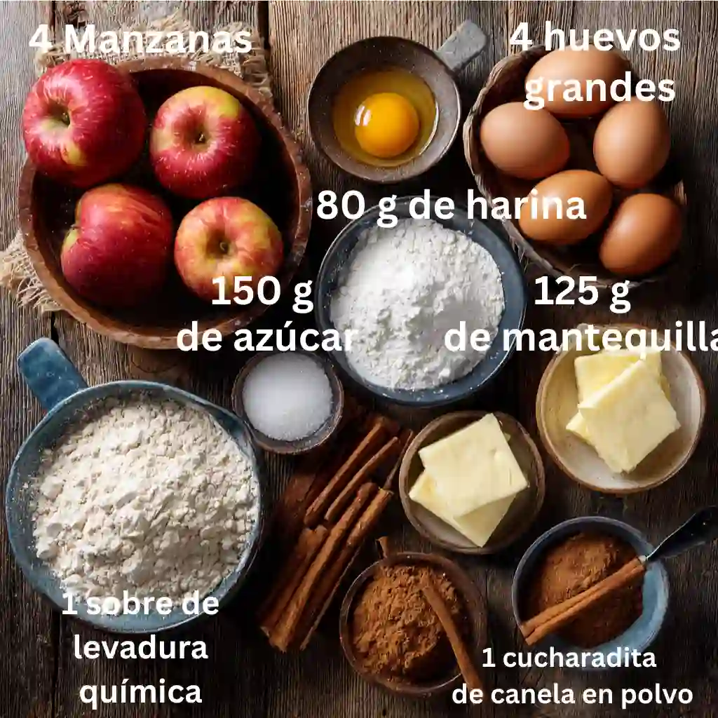 Ingredientes para bizcocho de manzana caramelizada con canela