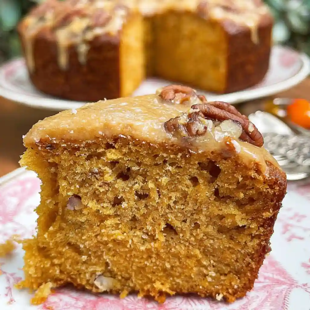 Porción de bizcocho especiado con calabaza y nueces